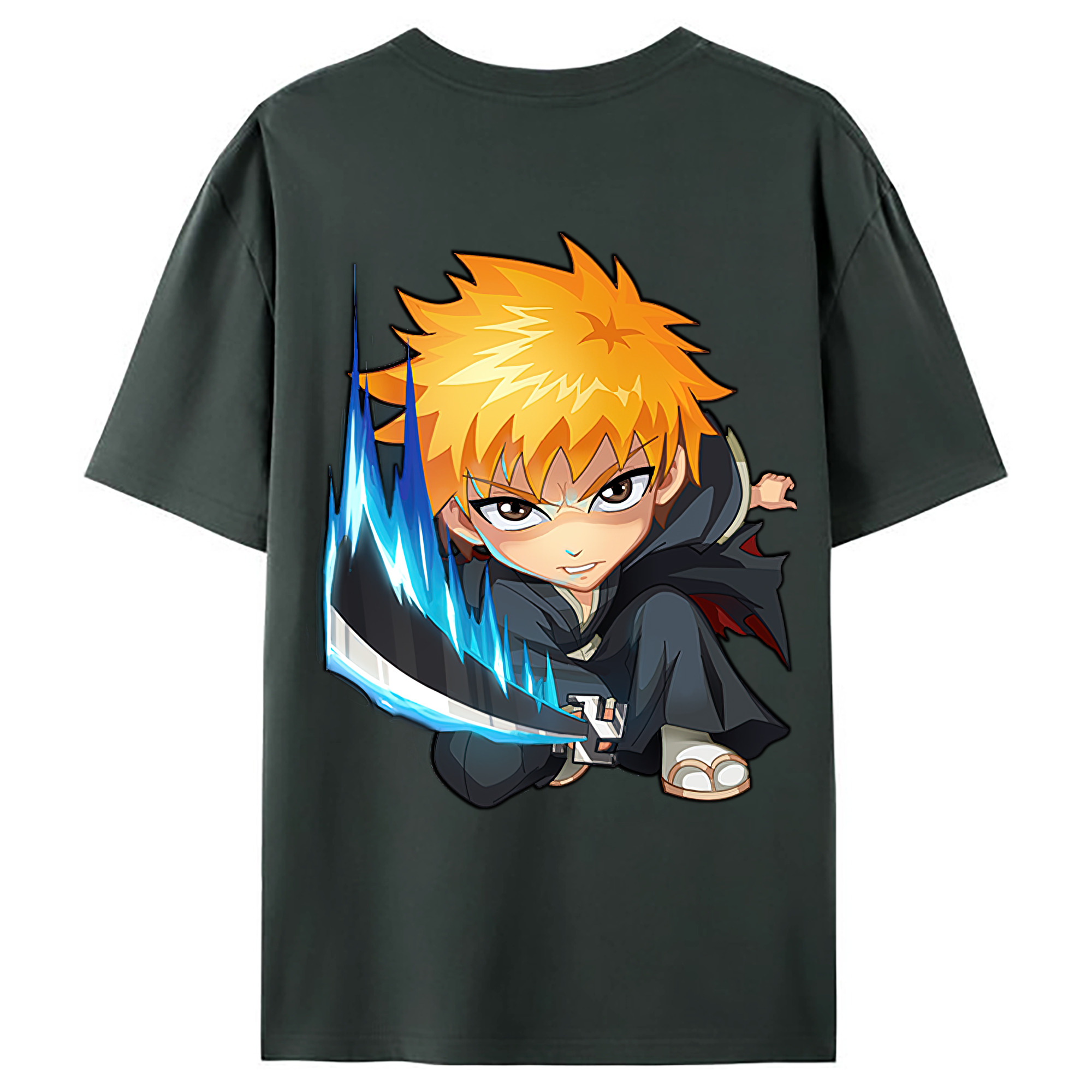 （画像用） ブリーチ 黒崎一護（くろさき いちご）BLEACH Kurosaki Ichigo 綿100％ メンズ半袖Tシャツ（バックプリント） 通気性